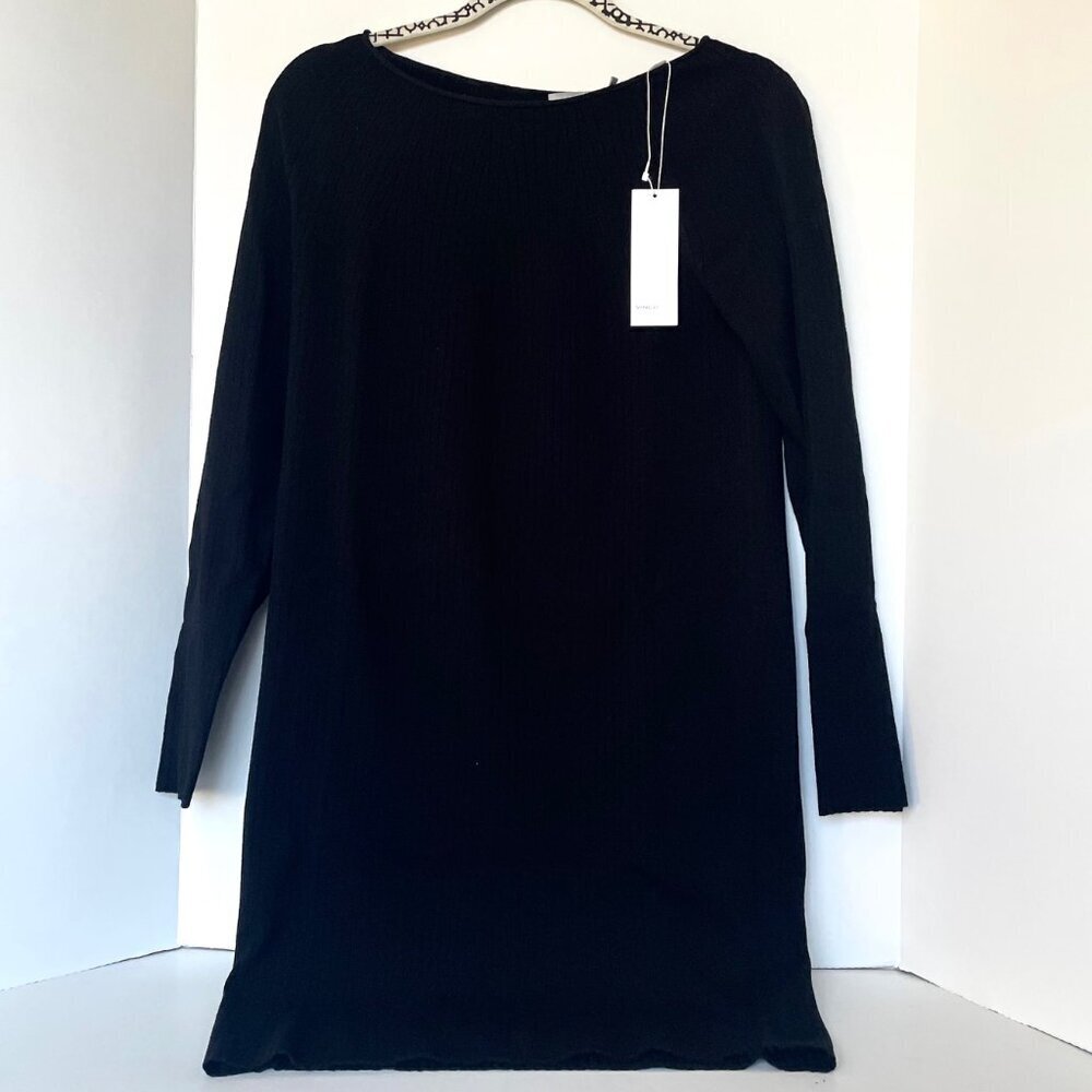 Vince Black Merino Wool Rib Knit Dress Small Scoop Neck Long Sleeve - Picture 2 of 9